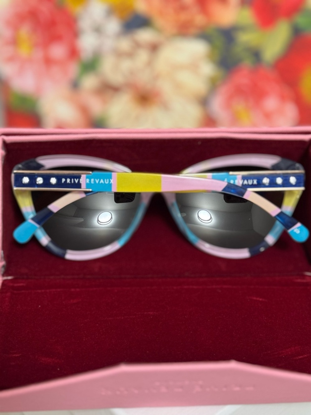 Privé Revaux "The Timeless" Polarized Sunglasses - Striped Frames with Pink Case - Picture 3 of 10